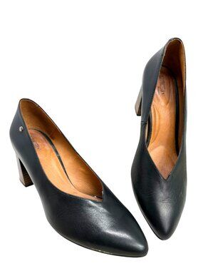 Pikolinos Black Leather Gradient Accent Block Heel Pumps